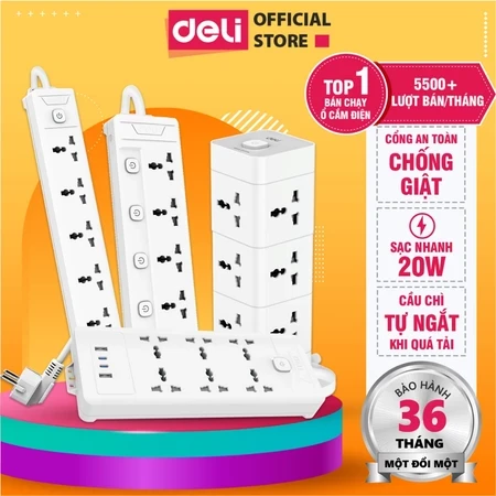 Ổ cắm điện DELI chống cháy USB-C PD 20W (Official Store)